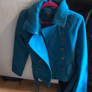 turquoise button up jacket
